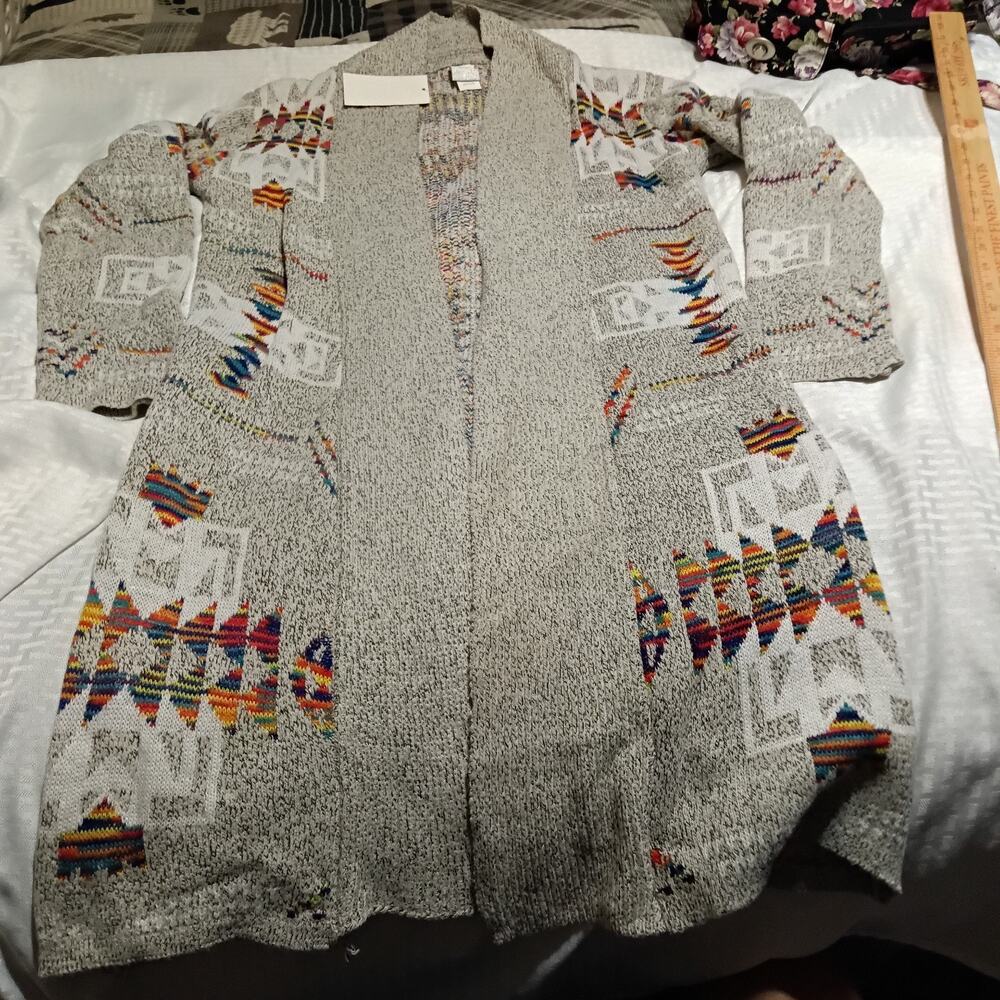 Northern Angel Aztec Southwestern Long Cardigan Sweater Boho Women's Size Large